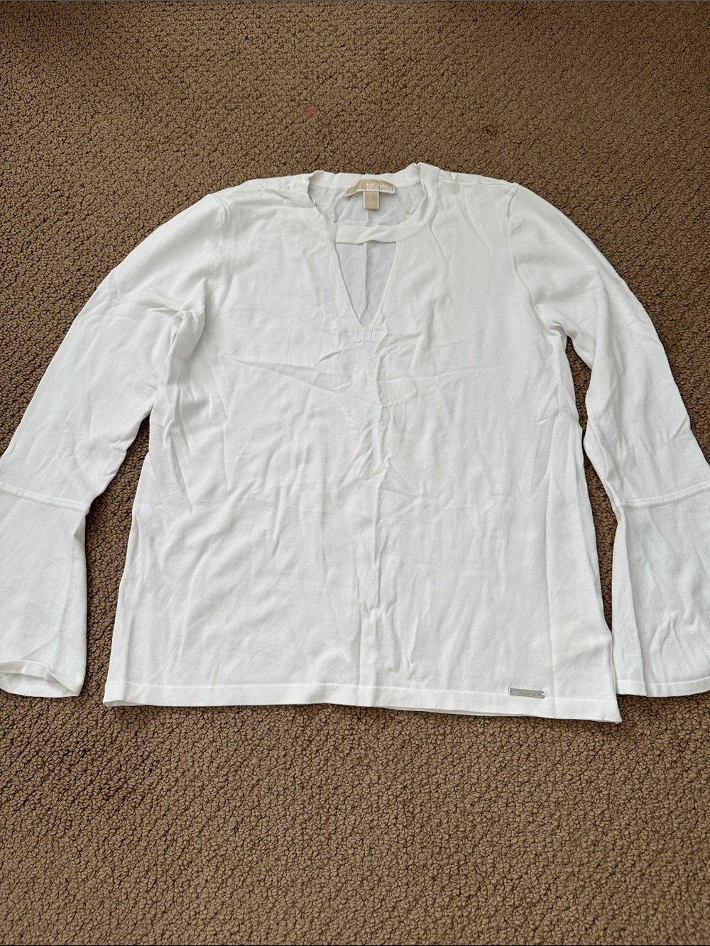 Michael Kors White Long-Sleeve V-Neck Knit Top